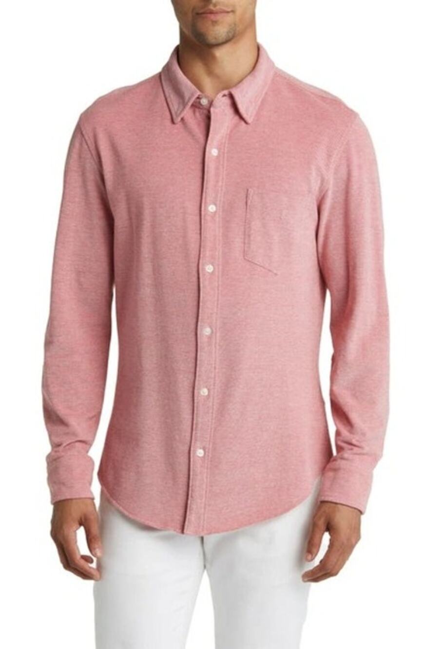 Bonobos Shirt Sz 2XL Pink Oxford Cotton Knit Collared Curved Hem Slim Button-Up